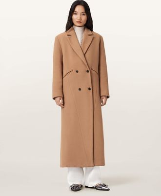 AllSaints Main: 75% Wool, 25% Polyamide Nellie Double Breasted Coat, Size: UK 14/US 10