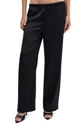 Mango Satin Drawstring Pants in Black at Nordstrom, Size Large