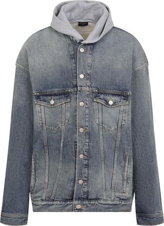 Balenciaga Giacca denim con cappuccio - Blu