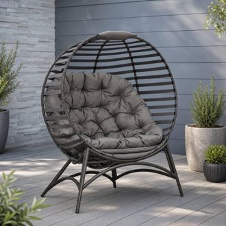 STILVORA Egg Chair with Cushion, Steel Frame, Brown