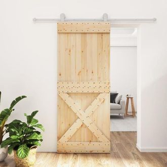 vidaXL Vidaxl - Puerta Corredera Con Herrajes Madera Maciza De Pino 85x210 Cm