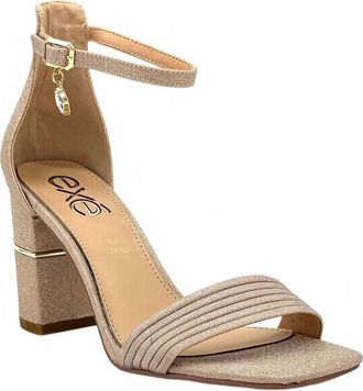 Ex&eacute; Womens Pleated Ankle Strap Block Heel Sandal In Gold