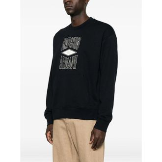Emporio Armani Logo-Embroidered Cotton Blend Sweatshirt - Black