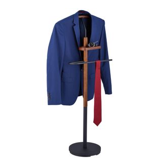 Relaxdays Gal&aacute;n De Noche Con Balda Para Joyas, Camisa Y Pantal&oacute;n, 116x47x28 Cm, Mdf Y Acero, Mozo Perchero, Negro/marr&oacute;n - Relaxdays