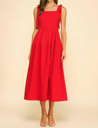 Pinch Design Solene Bow Detail Midi Dress In Red