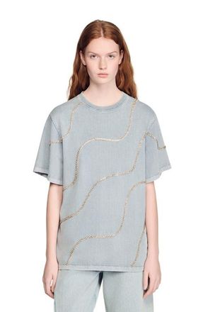 Sandro Rhinestone T-shirt in Grey at Nordstrom, Size X-Small