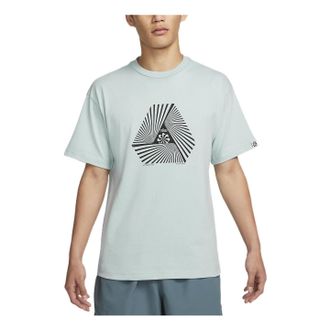 Nike Mens Nike Geometry Pattern Printing Round Neck Pullover Short Sleeve Green T-Shirt DV0679-366