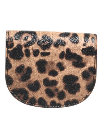 Dolce & Gabbana Womens Leopard Print Calf Leather Coin Purse Brown
