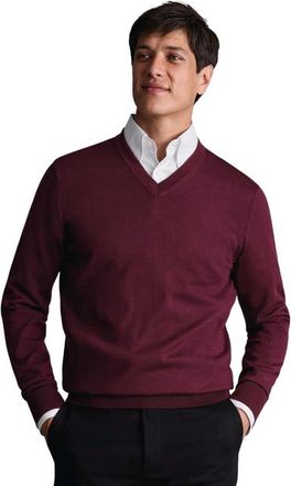 CHARLES TYRWHITT Merino V-Neck Sweater in Burgundy Red at Nordstrom, Size Xxx-Large