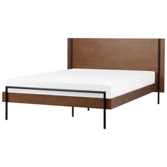 Beliani Cama Con Somier Moderna Con Cabecero Patas De Metal 140 X 200 Cm Madera De Fresno Oscuro Libermont