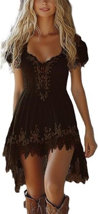 Generic Womens Vintage Sleeveless Midi Dress Sexy Lace-Up Deep V Neck Dresses Vintage Rustic Style Dresses Distressed Pleated Sundresses Halloween Costume Sun