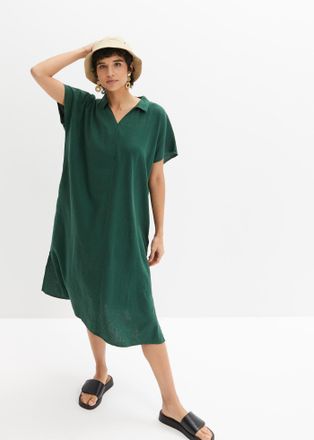 Bonprix Tunikakleid BONPRIX Kaftan-Kleid aus leichtem Leinen-Viskose-Mix, Damen, Gr. 40, N-Gr, gr&uuml;n (dunkelgr&uuml;n), Obermaterial: 55% Leinen, 45% Viskose, beque