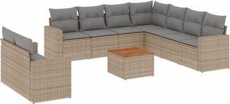 vidaXL Juego De Sof&aacute;s Jard&iacute;n Con Cojines Beige 10 Pzas Rat&aacute;n Sint&eacute;tico Vidaxl