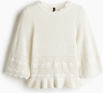 H&M Pullover in Pointellestrick mit Volants - White