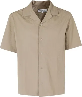 Maison Kitsun&eacute; Seersucker Resort Shirt - Heren - Korte mouwen Overhemden - Bruin - M - Overhemden