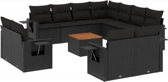vidaXL Set De Sof&aacute;s De Jard&iacute;n 12 Piezas Cojines Rat&aacute;n Sint&eacute;tico Negro Vidaxl