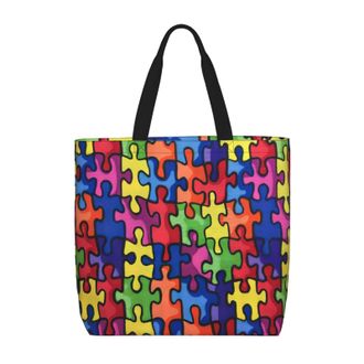 Generic Women Handbag Color Puzzle Autistic Disorder Pattern Ladies Shopping Shoulder Bag Waterproof Lightweight Beach Travel Bags, For Swim, Wedding, Daily, 