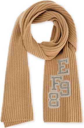 Elisabetta Franchi appliqu&eacute; ribbed scarf - women - Acrylic/Virgin Wool - One Size - Brown