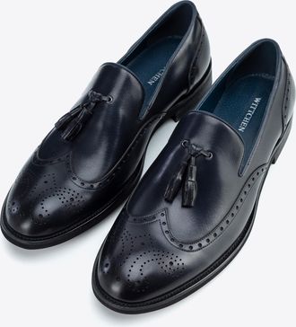 Wittchen Heren Leren Mocassins met Perforaties Marineblauw, Natuurlijk Leer