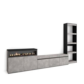 Skraut Home Skraut Home - Muebles De Sal&oacute;n Para Tv, Conjunto De Muebles Comedor, 310x186x35cm, Para Tv Hasta 65, Chimenea El&eacute;ctrica, Estilo Moderno, Gris Cemento