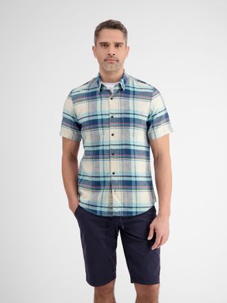 Lerros Kurzarmhemd LERROS LERROS Halbarmhemd mit Karomuster, Herren, Gr. S, Normalgr&ouml;ssen, blau (iced mint), 100% Baumwolle, Hemden Kurzarmhemd