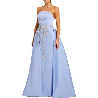 Mac Duggal Strapless Stretch Satin Column Gown With Overskirt in Powder Blue at Nordstrom, Size 12
