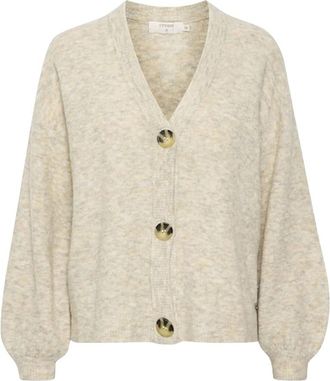 Cream Oversized Gebreid Vest met Pofmouwen - Dames - Vesten - Beige - XS - Wol - Truien & Vesten