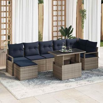 vidaXL Vidaxl Set Divano Da Giardino 8 Pz Grigio E Blu Navy Polyrattan