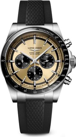 Longines Conquest Automatic Chronograph Rubber Strap Watch, 42mm in Champagne at Nordstrom