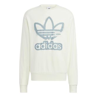 adidas originals Adicolor Crew Chest Printing Round Neck Pullover Long Sleeves Creamy White HS1995