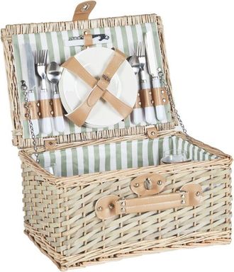 Beliani Cesto da picnic in vimini naturale per 4 persone con borsa frigo, bicchieri da vino e Posate Clementina