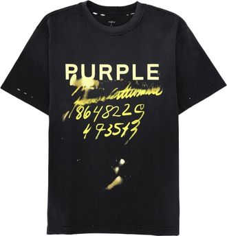 Purple Sequence Graphic Print Black Cotton T-Shirt