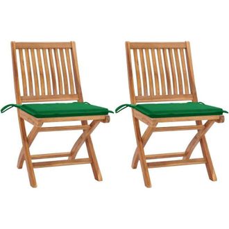 vidaXL Sillas De Jard&iacute;n 2 Unidades Con Cojines Verde Madera De Teca Vidaxl