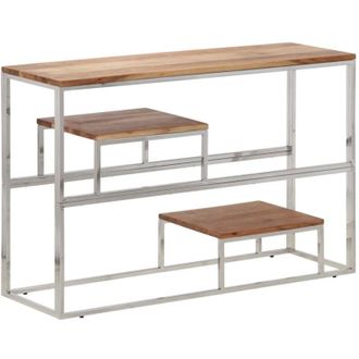 vidaXL vidaXL Tavolino Consolle Argento Acciaio Inox e Legno Massello Acacia