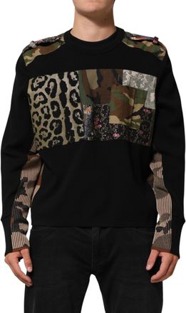Dolce & Gabbana Black Patchwork Crew Neck Pullover Mens Sweater