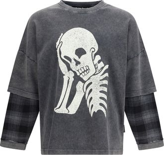 Palm Angels Mens Long-Sleeved Shirt Skull Double Black-Off-White Cotton Black/off-white