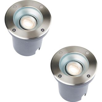 Loops 2 PACK Recessed Outdoor IP67 Round Ground Light - 50W GU10 - Stainless Steel in Metallics