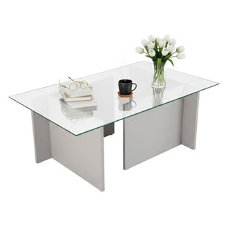 Dmora Dmora - Mesa De Caf&eacute; Azriel, Mesa De Centro Baja, Revistero Para Sof&aacute;, Estante De La Sala De Estar, 105x65 H40 Cm, Gris