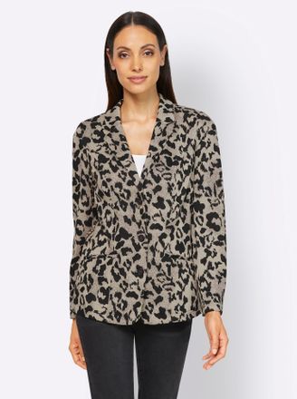 Heine Jackenblazer HEINE Jersey-Blazer, Damen, Gr. 34, beige (sand, schwarz, bedruckt), 67% Polyester, 32% Viskose, 1% Elasthan, Blazer Jackenblazer