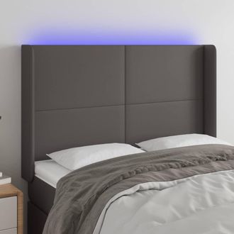 vidaXL Cabecero Con Led Cuero Sint&eacute;tico Gris 147x16x118/128cm Vidaxl
