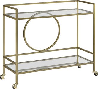 Beliani Carrito De Cocina De Metal Dorado Vidrio 75 X 45 Cm Ruedas 2 Estantes Caj&oacute;n Glamour Kerry