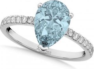 Allurez Pear Cut Aquamarine & Diamond Engagement Ring 14K White Gold 2.06ct