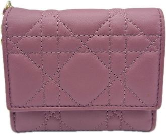Dior Lady Dior Pink Leather Wallet (Tri-Fold) (Pre-Owned)