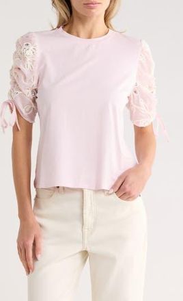Nicole Miller Sequin Embellished Puff Sleeve Top in Icy Pink at Nordstrom Rack, Size X-Large