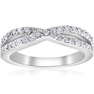 Pompeii3 3/8Ct Diamond Crossover Infinity Stackable Wedding Band Twist Ring White Gold Size Selectable