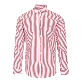 Polo Ralph Lauren Casual Shirts, male, Red, Size: S Custom Fit Striped Broadcloth Shirt