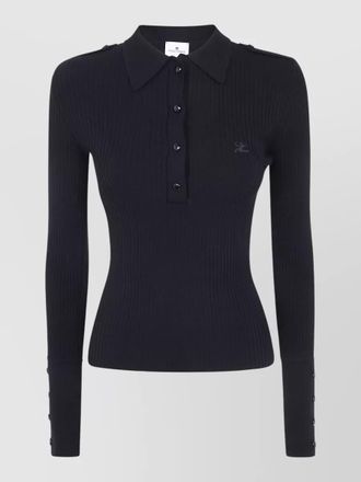 Courr&egrave;ges long sleeve rib knit polo sweater