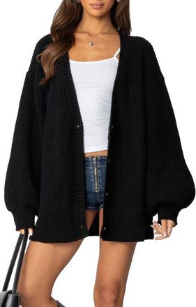 Edikted Mathilde Oversize V-Neck Blouson Cardigan in Black at Nordstrom, Size X-Large