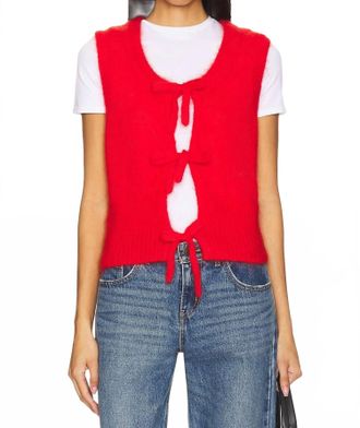 Ganni Light Mohair Tie String Vest In Racing Red