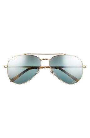 Ray-Ban New Aviator 58mm Polarized Pilot Sunglasses in Legend Gold /Gradient Blue at Nordstrom